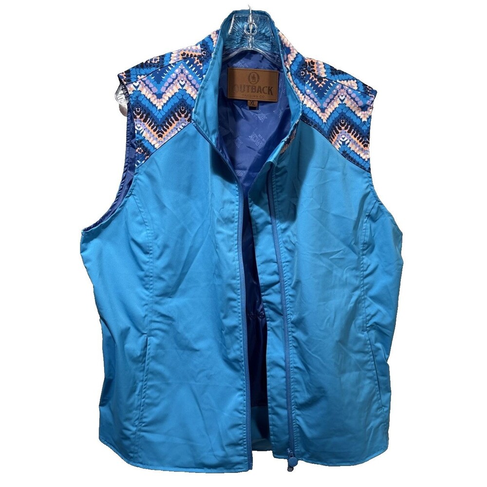 Outback Trading Co Vest Womens XL Blue Aztec Geometric Southwestern Zip Gilet